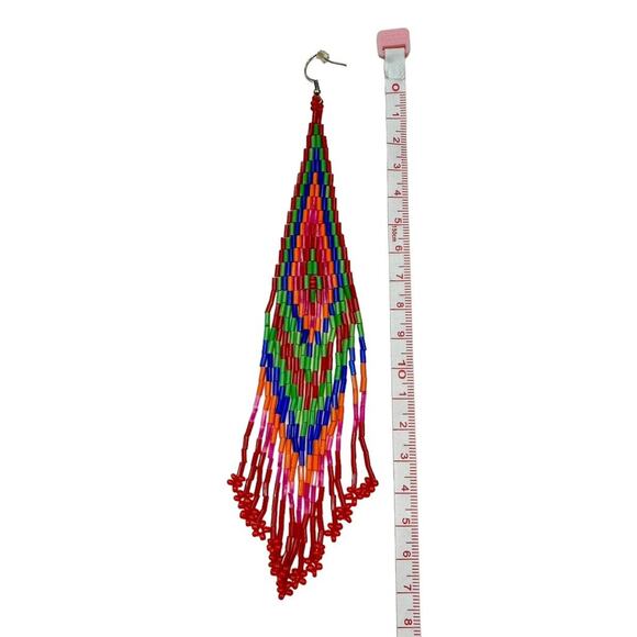 LESSisRARE Native American Indian Beaded Extra Long Fringe Tassel Earrings NEW - Picture 2 of 5